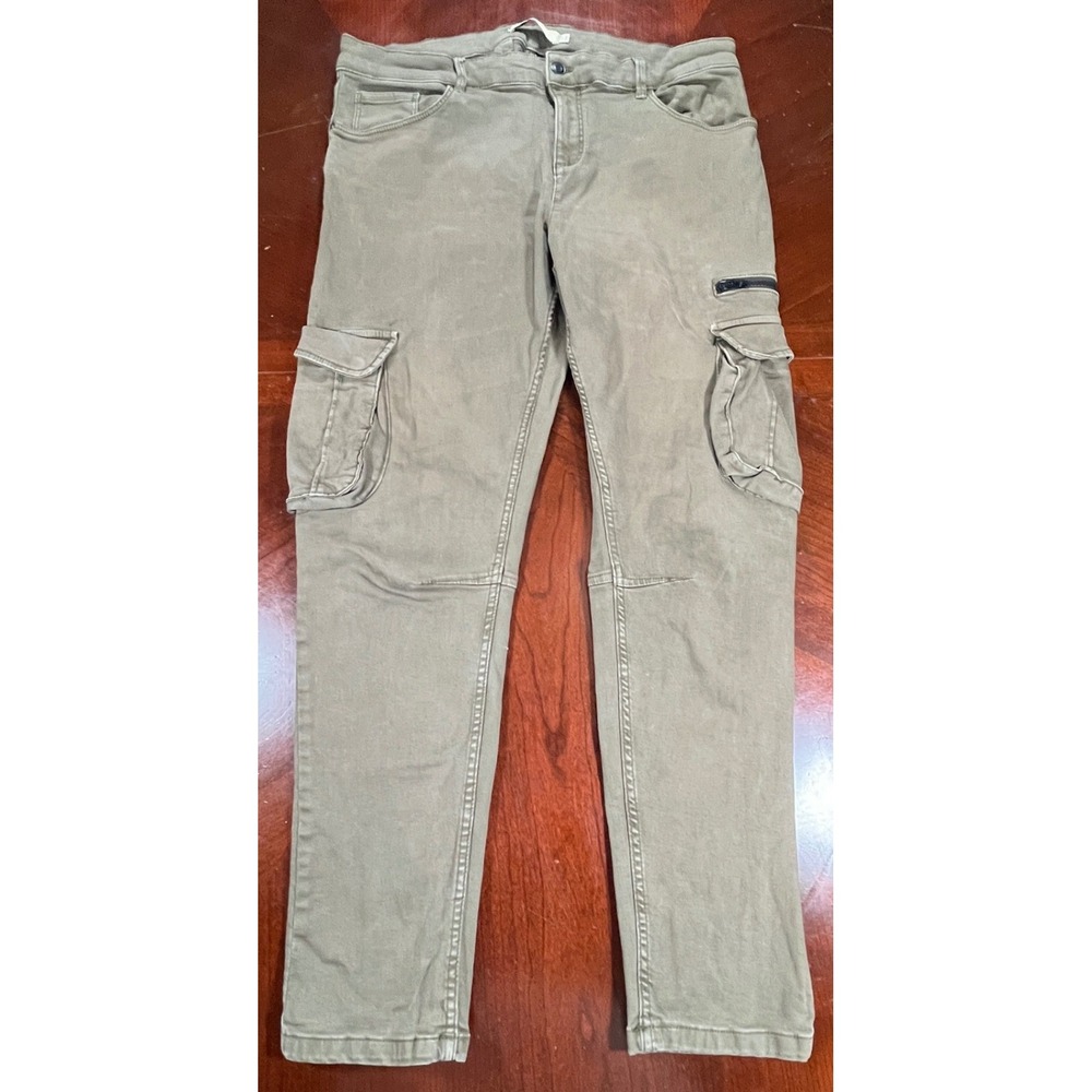Celio Skinny Cargo‎ Pants Mens Tag 34 Meas 36 Green Khaki Slim Utility Trousers